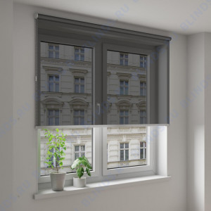 Рулонные шторы Louvolite Омега блэкаут черный - фото на окне