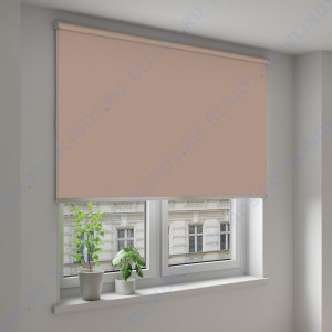 Рулонные шторы Louvolite Альфа блэкаут свело-коричневый с алюминиевым слоем - фото на окне