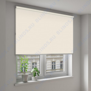 Рулонные шторы Louvolite Омега блэкаут бежевый - фото на окне