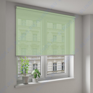 Рулонные шторы Louvolite Перл зеленый - фото на окне