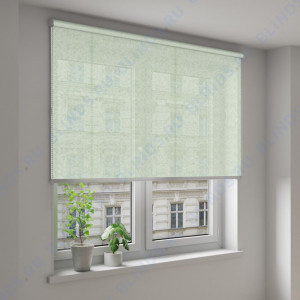 Рулонные шторы Louvolite Шёлк светло-зеленый - фото на окне