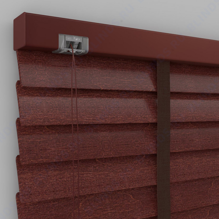 Горизонтальные деревянные жалюзи 50 мм красное дерево - фото механизма
